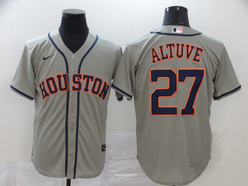 Men Houston Astros 27 Altuve Grey Nike Game MLB Jerseys